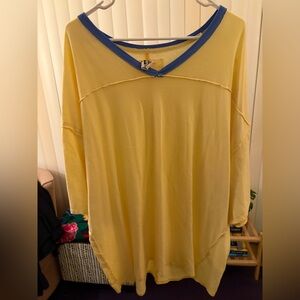 We The Free Yellow Long Sleeve Top with Blue Trim
